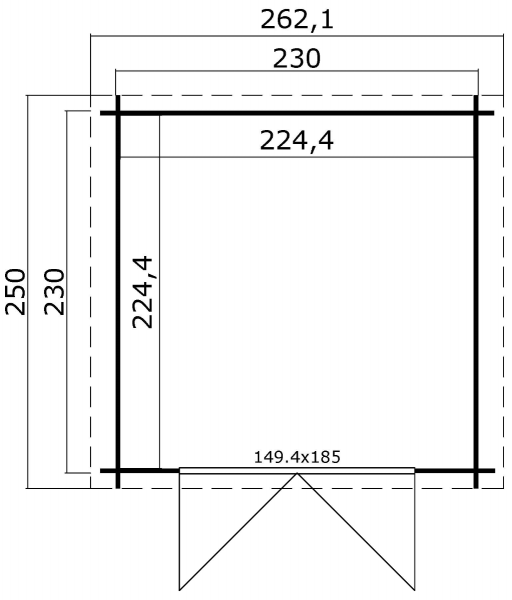 Blokhut Ingo 230 230x230 cm plattegrond