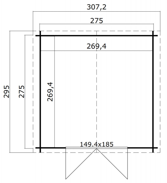 Blokhut Norah 275x275 cm plattegrond