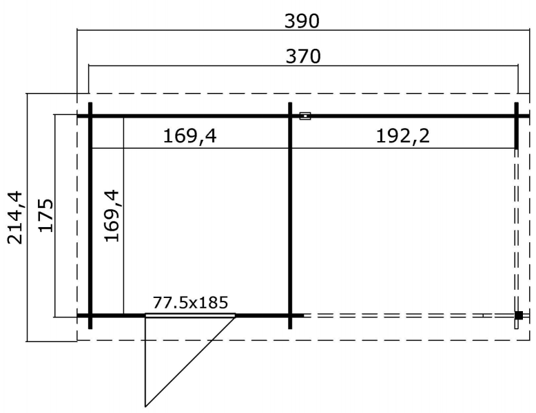 Blokhut Jelle 370x175 cm - Groen geïmpregneerd plattegrond