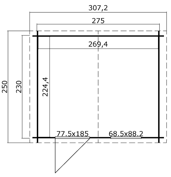 Blokhut Nina 275x230 cm - Groen geïmpregneerd plattegrond