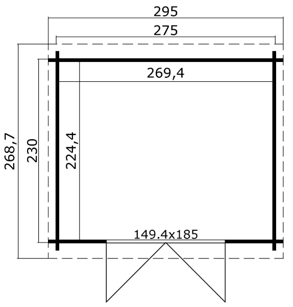 Blokhut Nadia 275x230 cm - Groen geïmpregneerd plattegrond