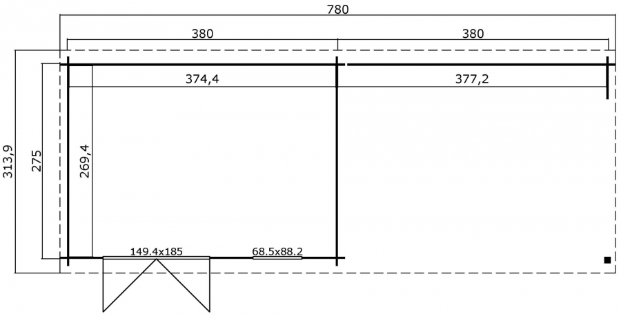 Blokhut Aida 760x275 cm - Carbon Grey-Wit gecoat plattegrond