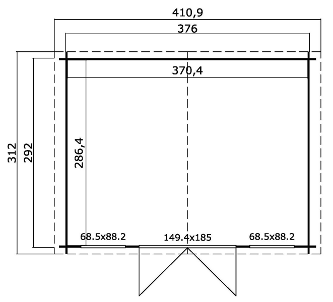 Blokhut Dallas 376x292 cm - Carbon Grey-Wit gecoat plattegrond