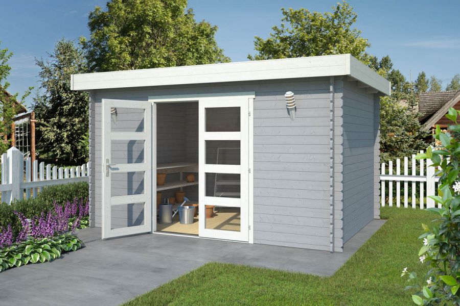 Blokhut Mikkel 380x275 cm - Platinum Grey-Wit gecoat main