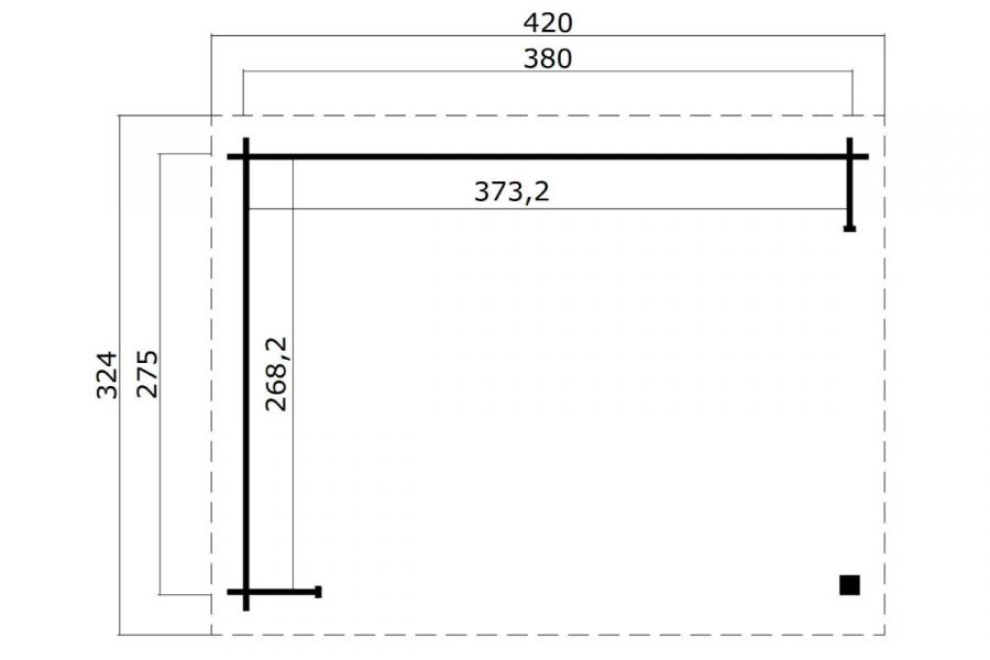 Blokhut Lara 380x275 cm - Platinum Grey-Wit gecoat plattegrond