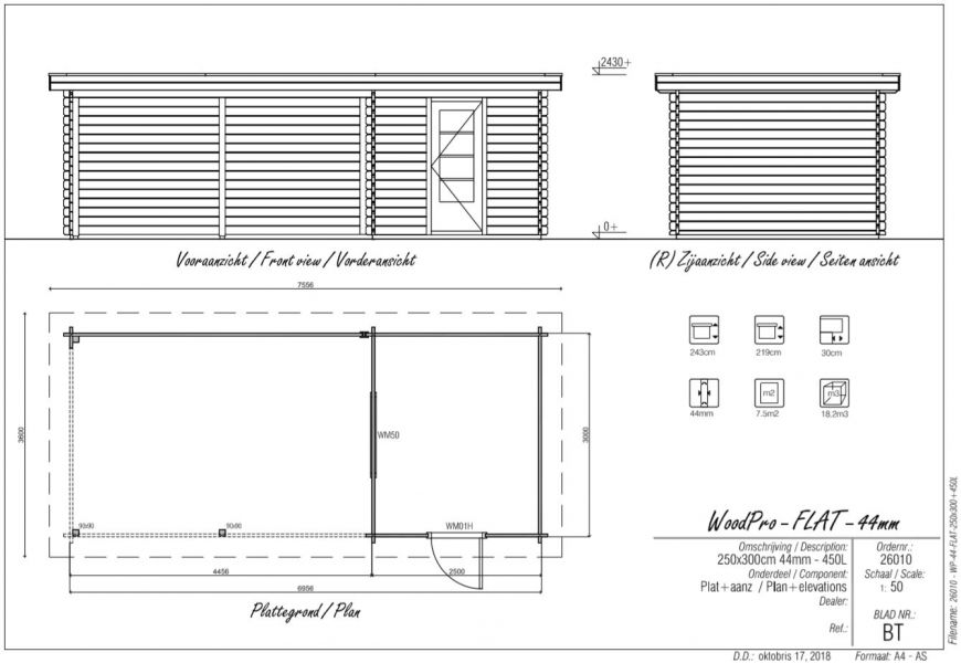 Blokhut/Tuinhuis Ochten 700x300 cm - Plattegrond