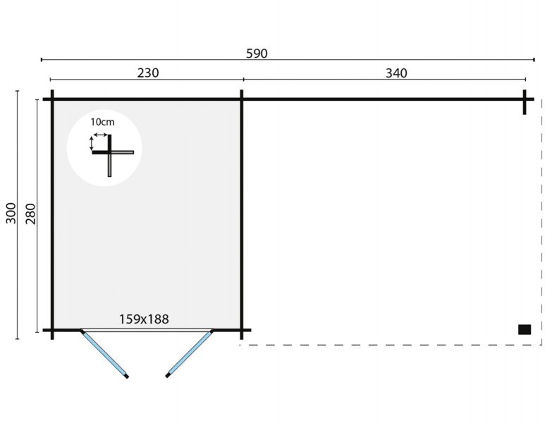 Blokhut Ove 250x300 cm + luifel 340 cm