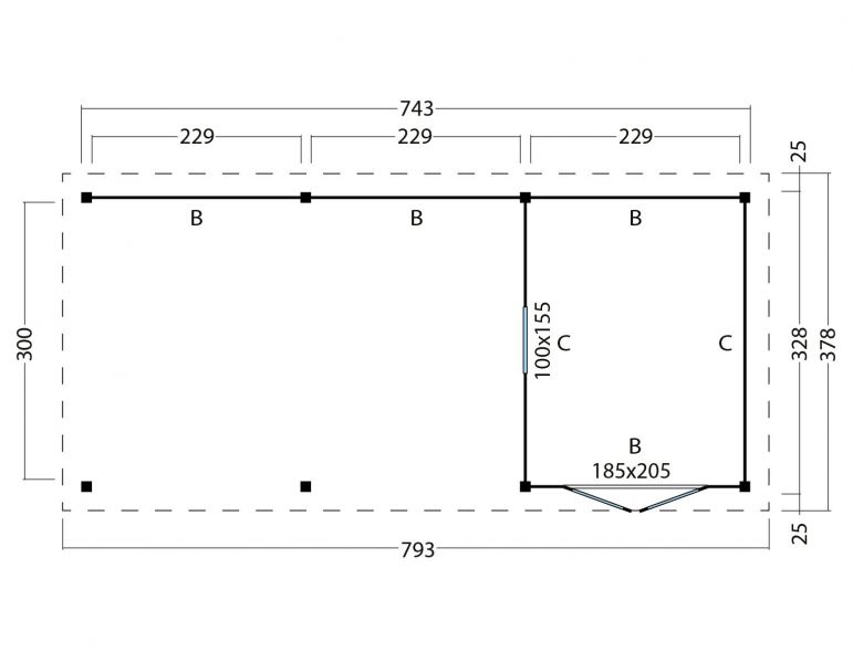 Overkapping plat dak Red Class Wood Odense type 7 XL 793x378 cm - Blanke wanden