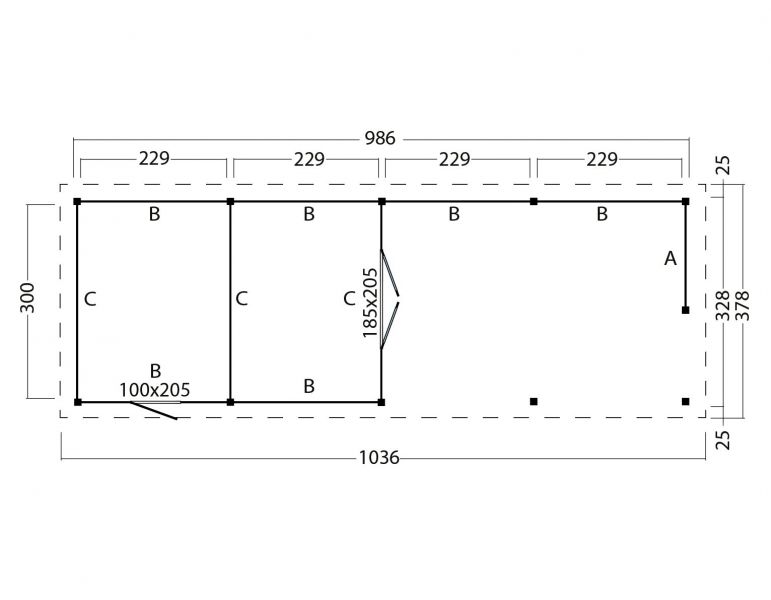 Overkapping plat dak Red Class Wood Odense type 12 XL 1036x378 cm