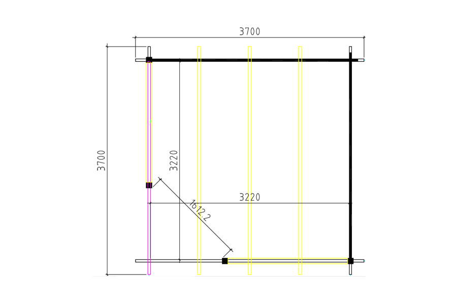 Hoekpaviljoen P3556 370x370 cm - plattegrond