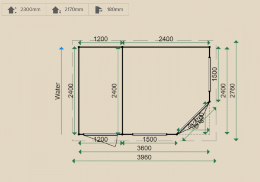 Lugarde Tuinhuis P5D9 360x240 cm - 28 mm - plattegrond