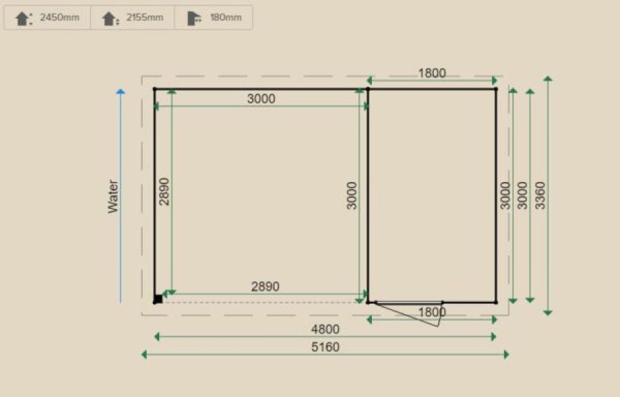 Lugarde Tuinhuis PR18 480x300 cm - 28 mm - plattegrond