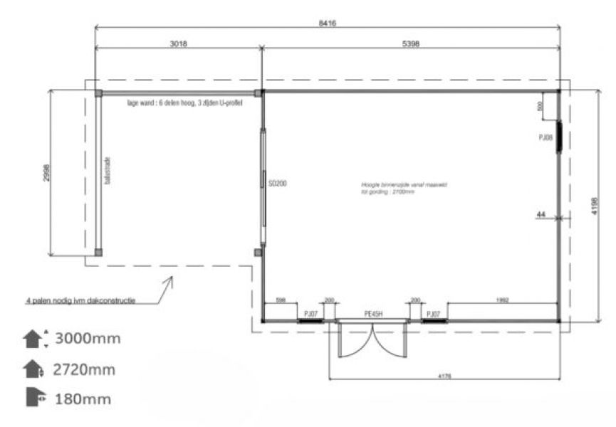 Lugarde Tuinhuis PR38 840x420 cm - 44 mm - plattegrond