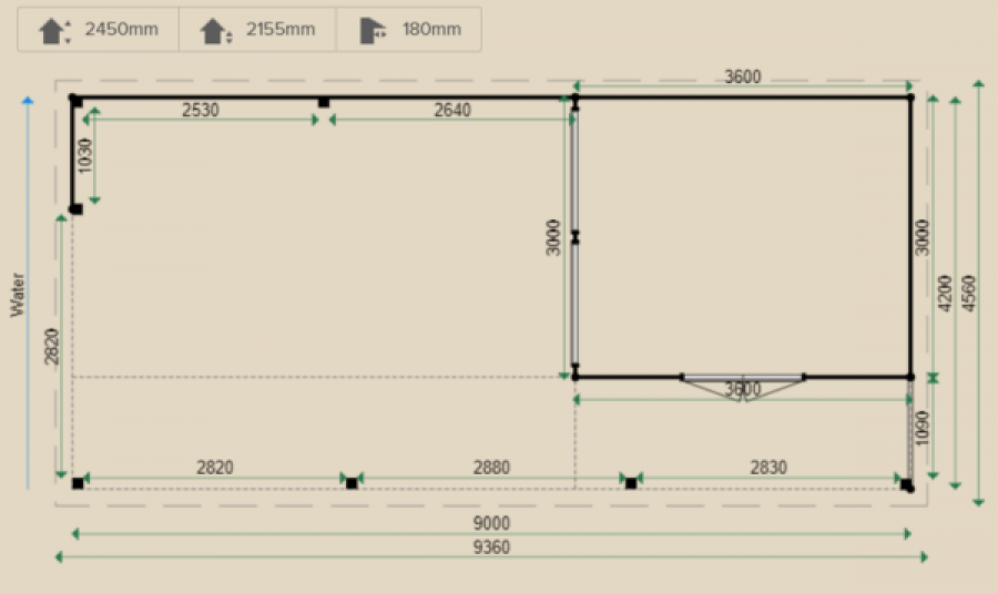 Lugarde Tuinhuis P39 900x420 cm - 44 mm - plattegrond