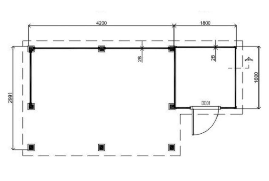 Lugarde Tuinhuis PR25 600x300 cm - 28 mm - plattegrond