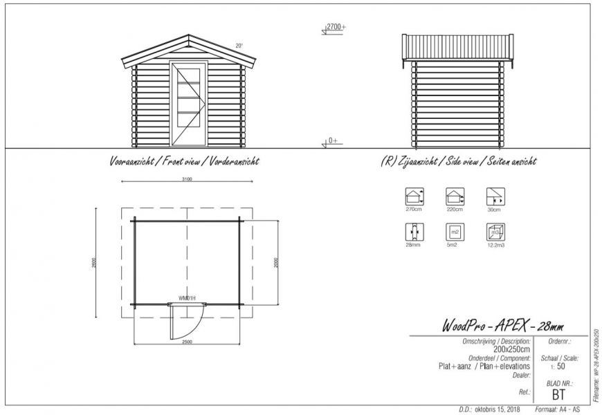 Blokhut/Tuinhuis Rossum 250x200 cm - Plattegrond