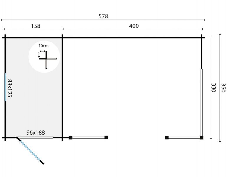 Blokhut Selma 158x350 cm + luifel 400 cm - Bruin geïmpregneerd