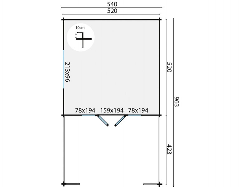 Blokhut Sheffield 540x540 cm + luifel 423 cm - Red class wood geïmpregneerd