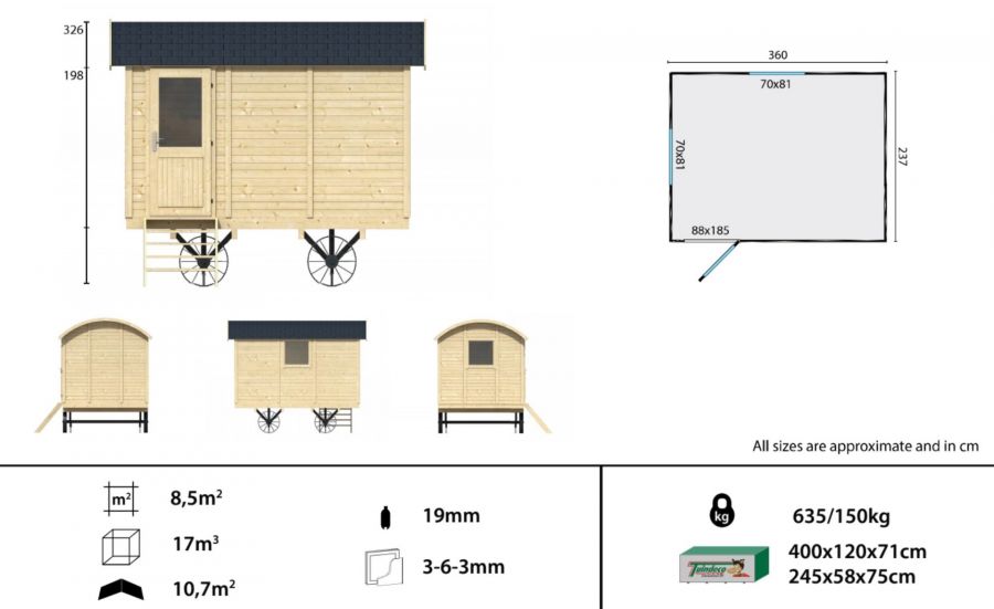 Pipowagen / Zigeunerwagen Modulair plattegrond