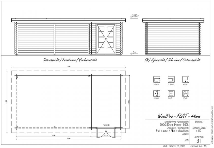 Blokhut/Tuinhuis Sibbe 700x350 cm - Plattegrond