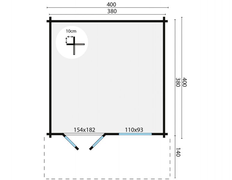 Blokhut Stian 400x400 cm + luifel 140 cm - Groen geïmpregneerd