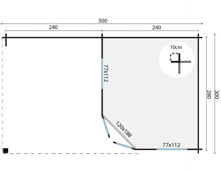 Blokhut Stig 250x300 cm + zijluifel 250 cm - Grijs geïmpregneerd