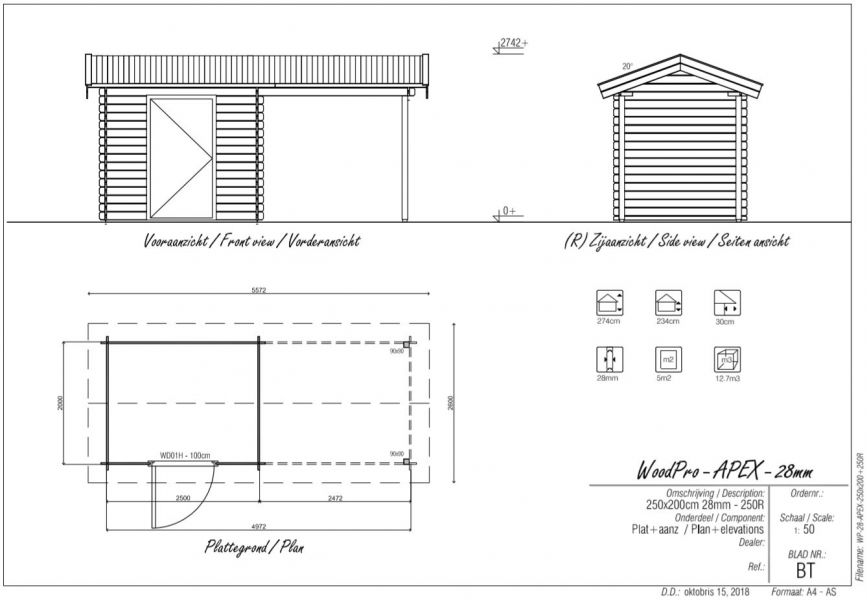 Blokhut/Tuinhuis Strijenham 500x200 cm - Plattegrond