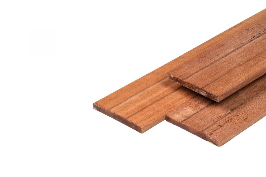 Schuttingplank Hardhout glad geschaafd voorzijde 2x V-groef 1,5x14x215 cm