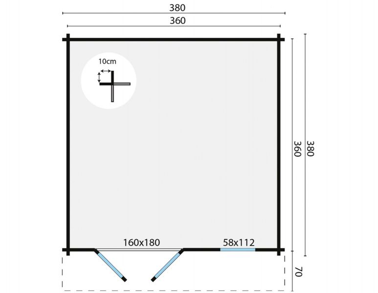 Blokhut Ulrik 380x380 cm + luifel 70 cm - Groen geïmpregneerd