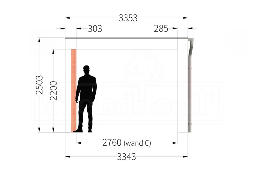 Buitenverblijf Verona 755x335 cm - Plat dak model links