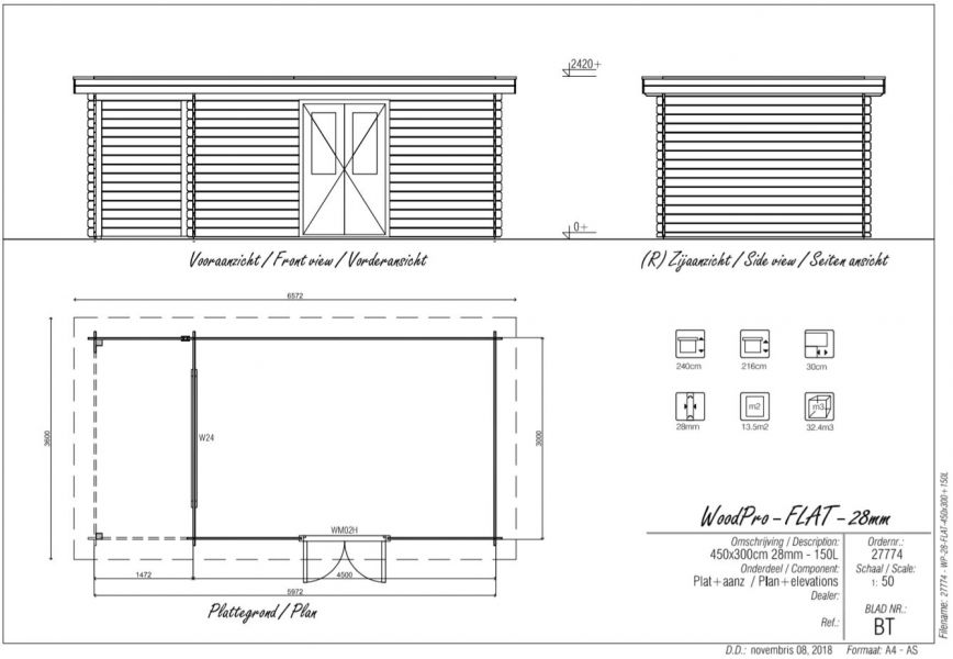 Blokhut/Tuinhuis Vianen 600x300 cm - Plattegrond