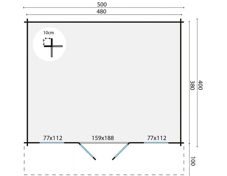 Blokhut Viggo 500x400 cm + luifel 100 cm - Bruin geïmpregneerd