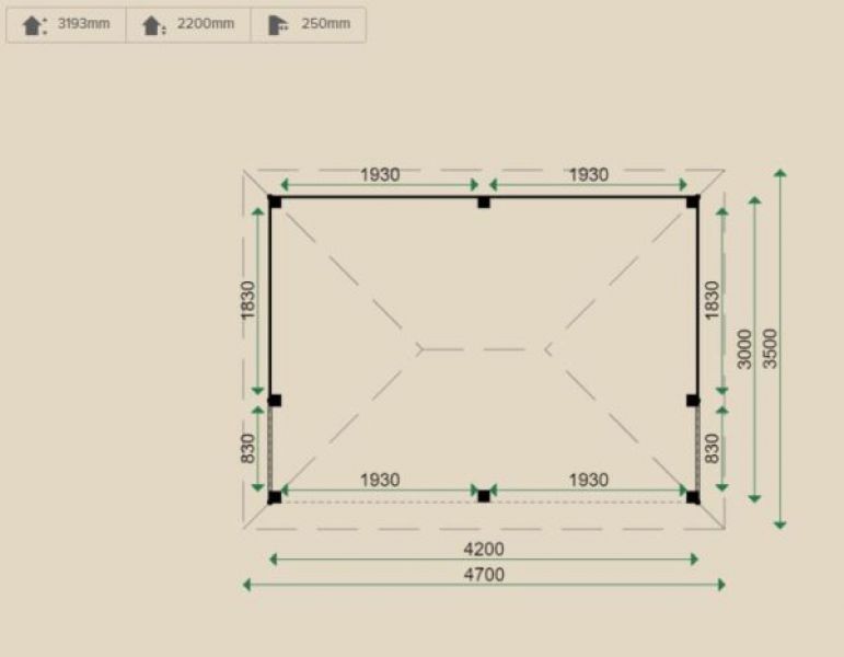 Lugarde Veranda VV9 420x300 cm - 28 mm - plattegrond