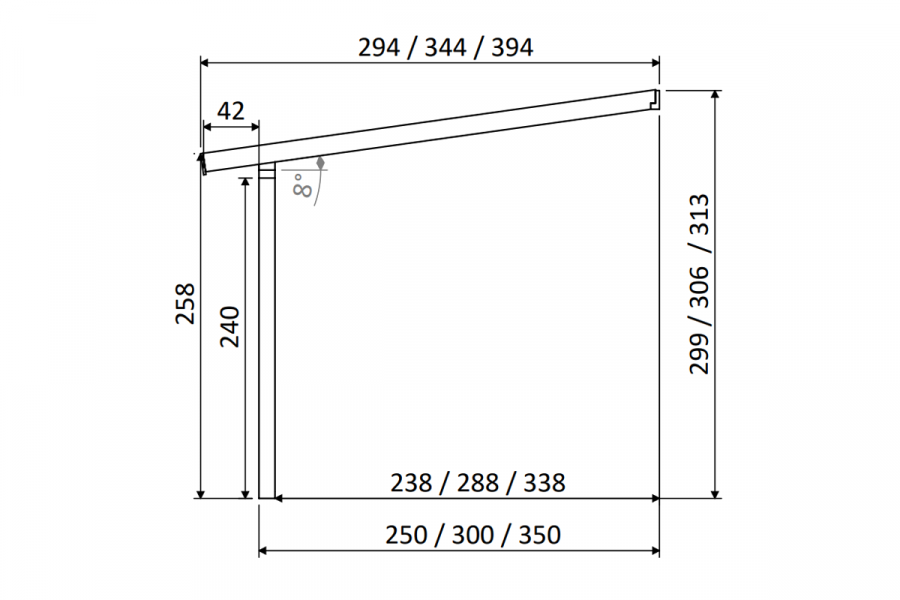 Aanbouwveranda OBLIQUE Schuin dak - 400x350 cm