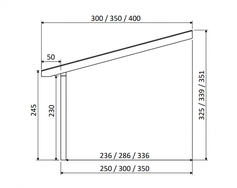 Aanbouwveranda OBLIQUE Schuin dak - 300x300 cm - Dakbeplanking