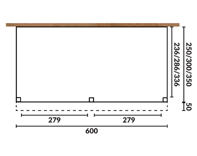 Aanbouw veranda Oblique schuin dak - 600 x 350 cm - Dakbeplanking