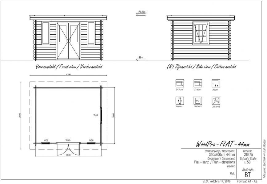 Blokhut/Tuinhuis Zuna 350x300 cm - Plattegrond