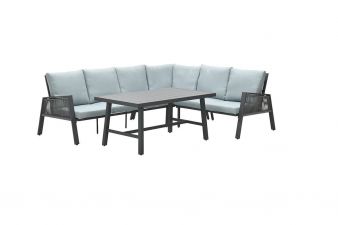 Andrea lounge-diningset - hoekbank en tafel - rechts carbon black - rope dark grey - mint grey