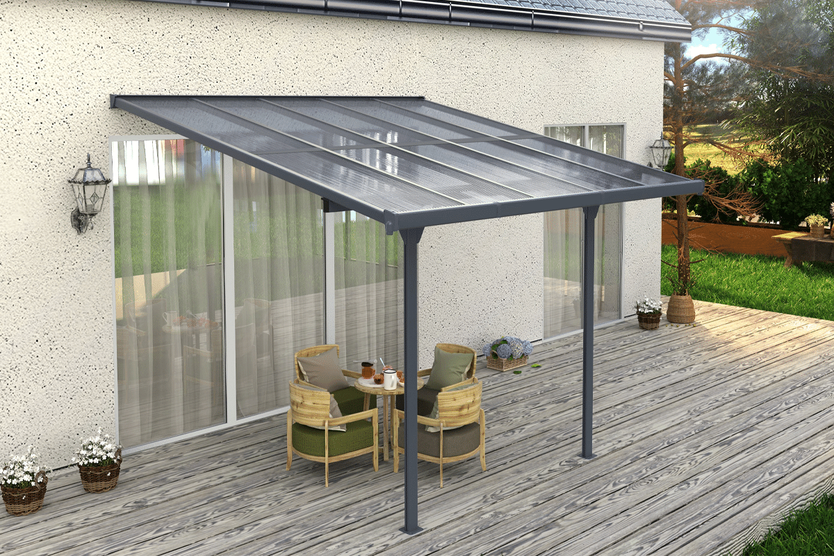 DHZ-veranda Livingdream 436x255 cm - antraciet - polycarbonaat dak - NOG 1 BESCHIKBAAR, OP=OP!