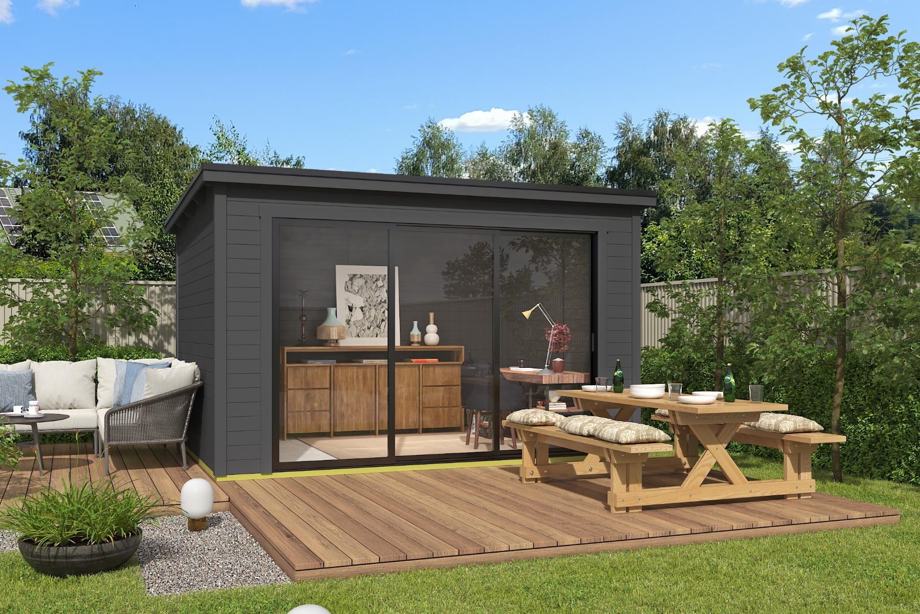 Tuinhuis Pernilla 385x295 cm - Carbon Grey gecoat